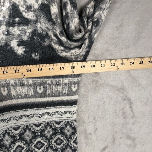 CHICOS Open Cardigan Sz 2 (L) Gray Ivory Wool Cashmere Light Sweater Sequins - Picture 8 of 15